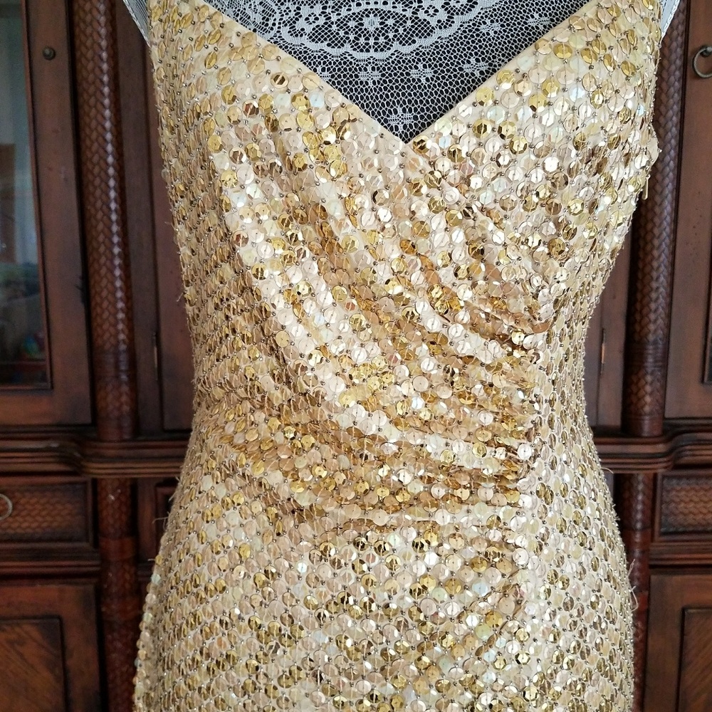 Euc Cache' Golden Sequins Gown - image 1